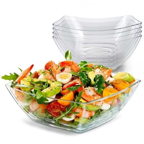 64 oz Clear Plastic Serving Bowls, 4 Pack  Large Disposable Candy Dishes, Square Plastic Buffet Containers for Chips, Snacks, Mints, Salad Bar, Parties, Office, Bridal Shower