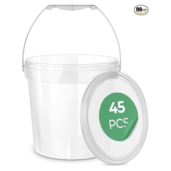 64oz Food Grade Round Plastic Bucket - 0.5 Gallon Food Storage Deli Containers with Lids Ideal for Soup and Prep Containers - BPA-Free Premium HDPE - 45 Pack