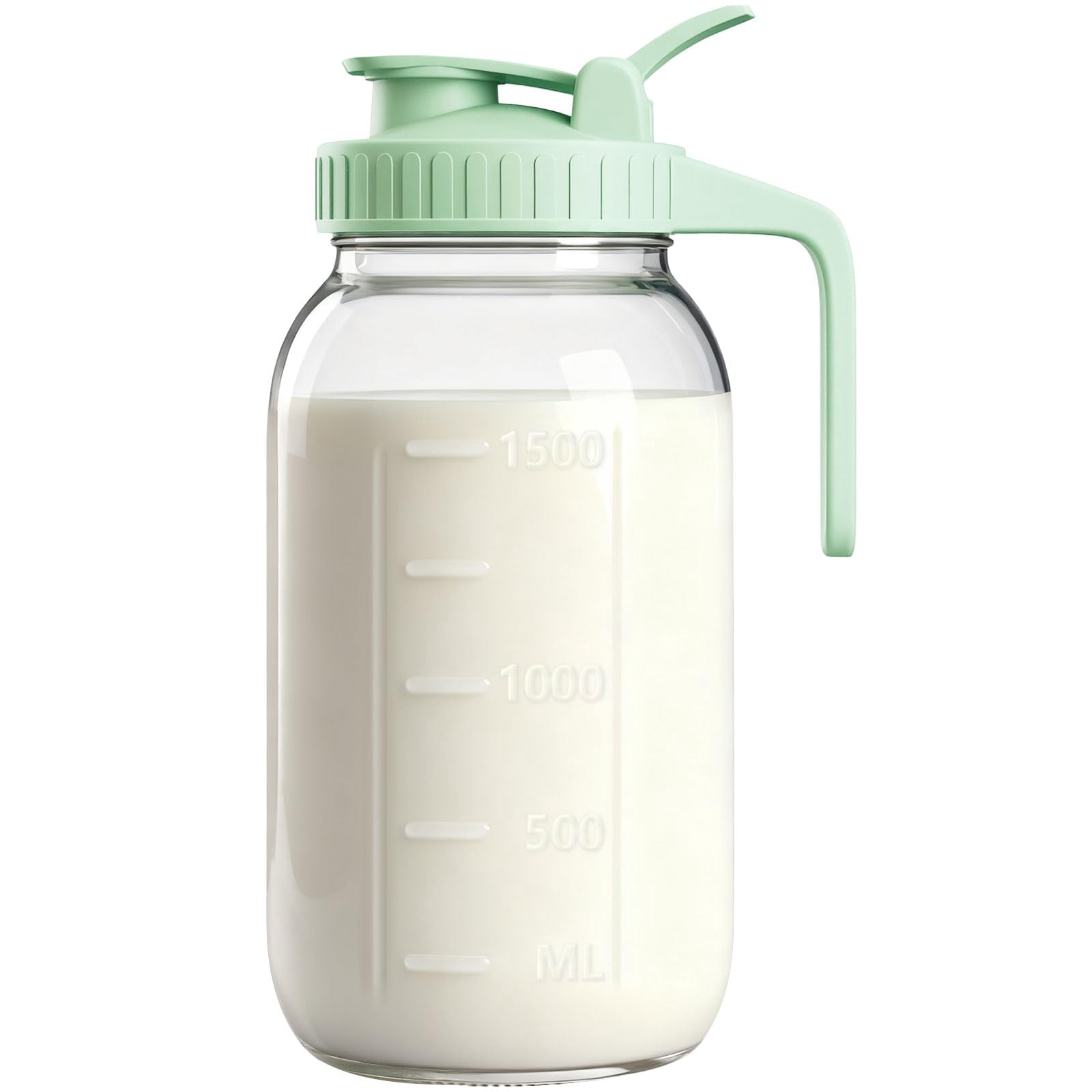 64oz Glass Breast Milk Pitcher With Lid & Pour Spout  2 Quart Airtight Leakproof Breastmilk Fridge Storage Container - Wide Mouth Dishwasher Safe Formula Handle