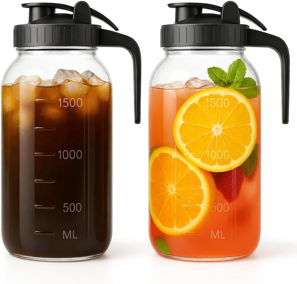 64oz Glass Pitcher 2 Quart Mason Jar Pitcher With Lid And Spout Wide 64oz-glass-pitcher-2-quart-mason-jar-pitcher-with-lid-and-spout-wide