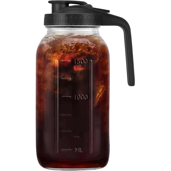 64oz Glass Pitcher with Handle and Lid, 2 Quart Mason Jar Pitcher ...
