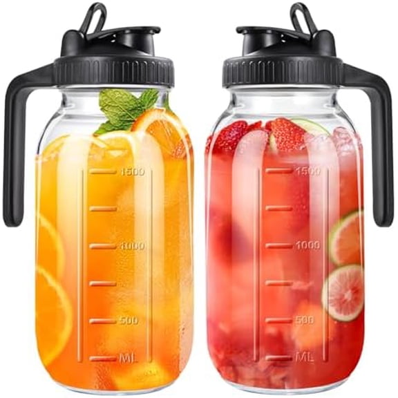 64oz Glass Pitcher with Lid, 2 Quart Mason Jar Pitchers with Lid and Spout, Wide Mouth Breast Milk Pitcher Glass Jug Sun Tea Pitchers, Cold Brew Coffee pitcher, Fridge Container for Water, Juice, Tea