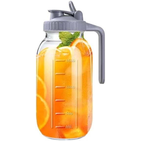 64oz Glass Pitcher with Lid, 2 Quart Mason Jar Pitchers with Lid and Spout, Wide Mouth Breast Milk Pitcher Glass Jug Sun Tea Pitchers, Cold Brew Coffee pitcher, Fridge Container for Water, Juice, Tea