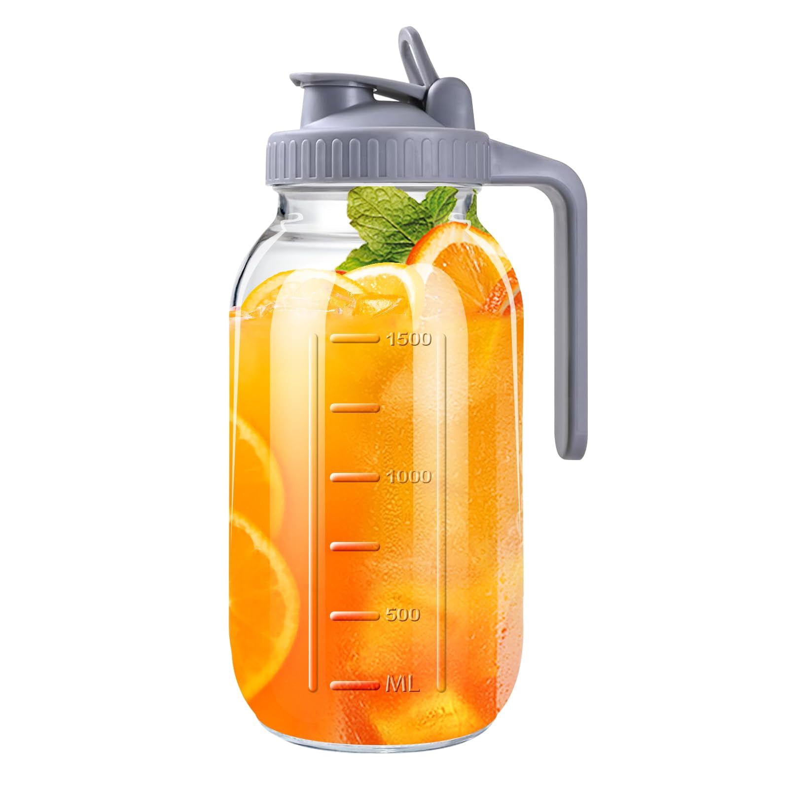 64oz Glass Pitcher With Lid  2 Quart Mason Jar Pitchers And Spout Wide Mouth Breast Milk Jug Sun Tea Cold Brew Coffee Fridge Container For Water Juice