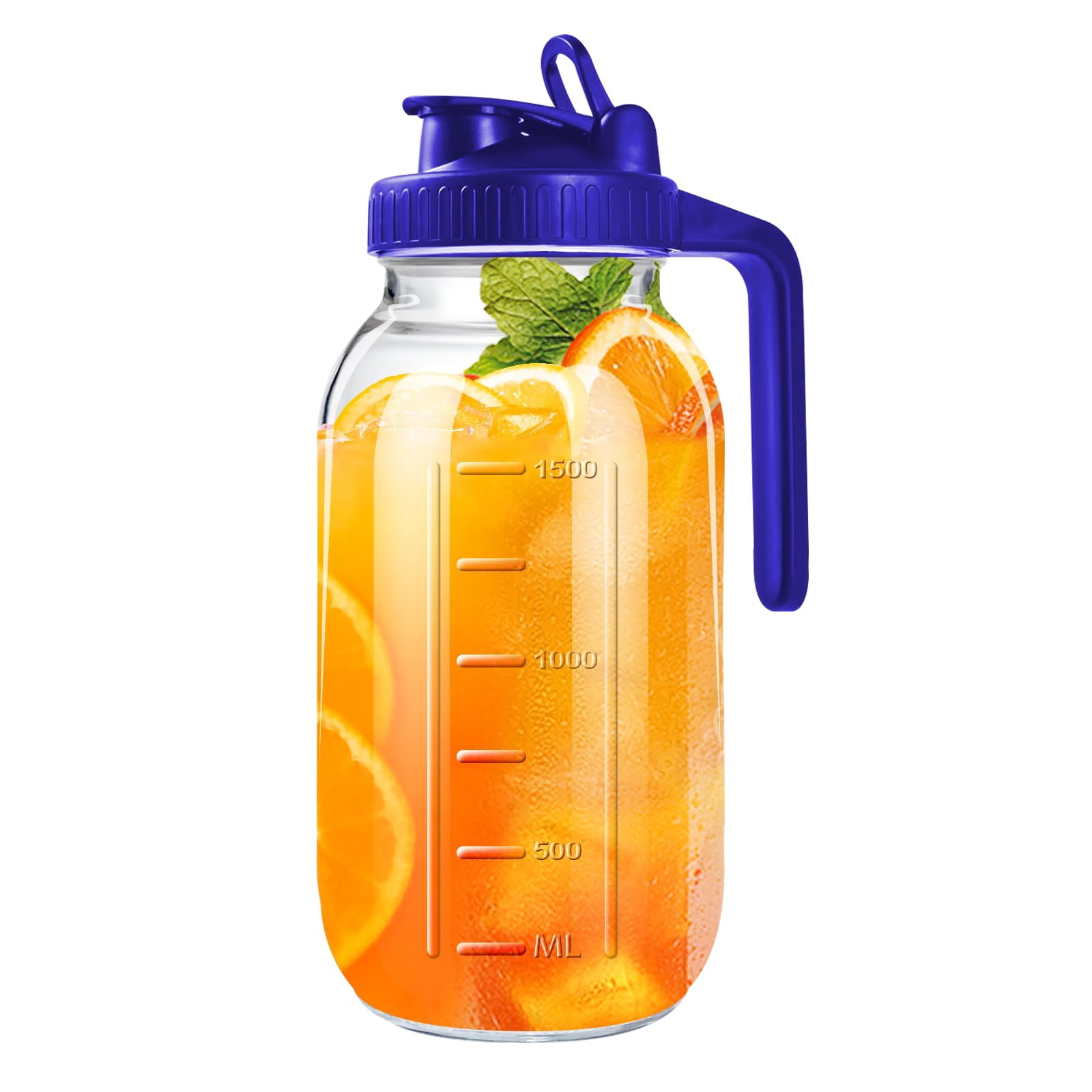 64oz Glass Pitcher With Lid  2 Quart Mason Jar And Spout Wide Mouth Breast Milk Pitchers Jug Sun Tea Cold Brew Coffee Fridge Container For Water Juice