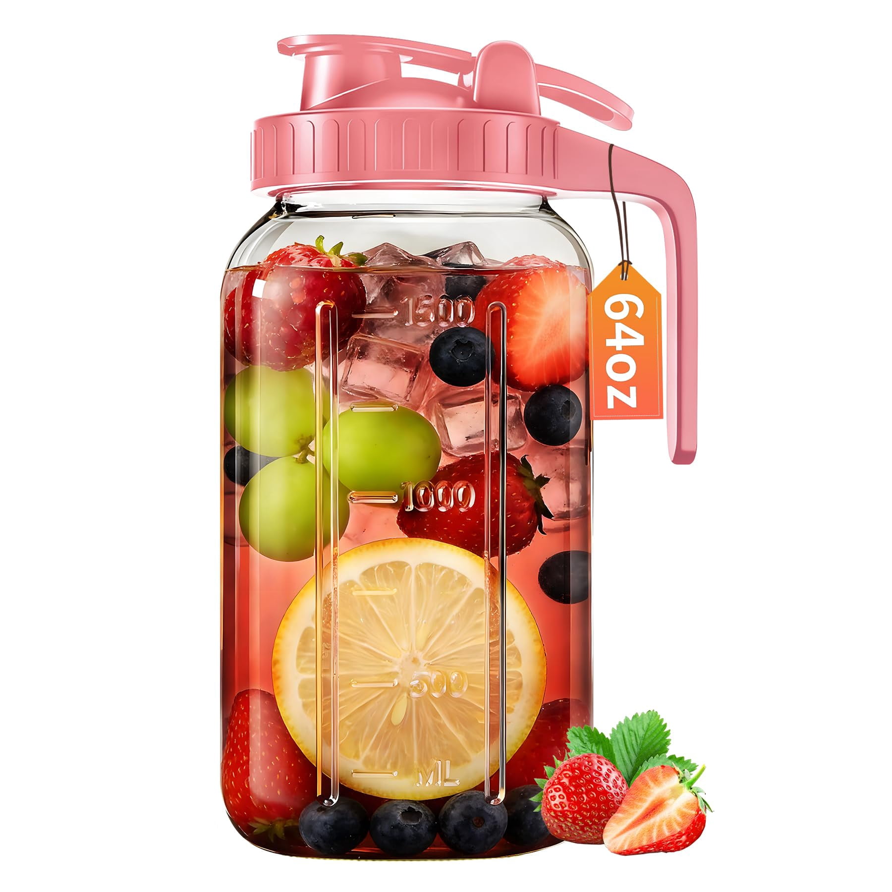 64oz Glass Pitcher With Lid & Spout - 2 Quart Mason Jars  Airtight Leakproof Breastmilk For Cold Brew Coffee Sun Tea Water Juice Wide Mouth Fridge Safe