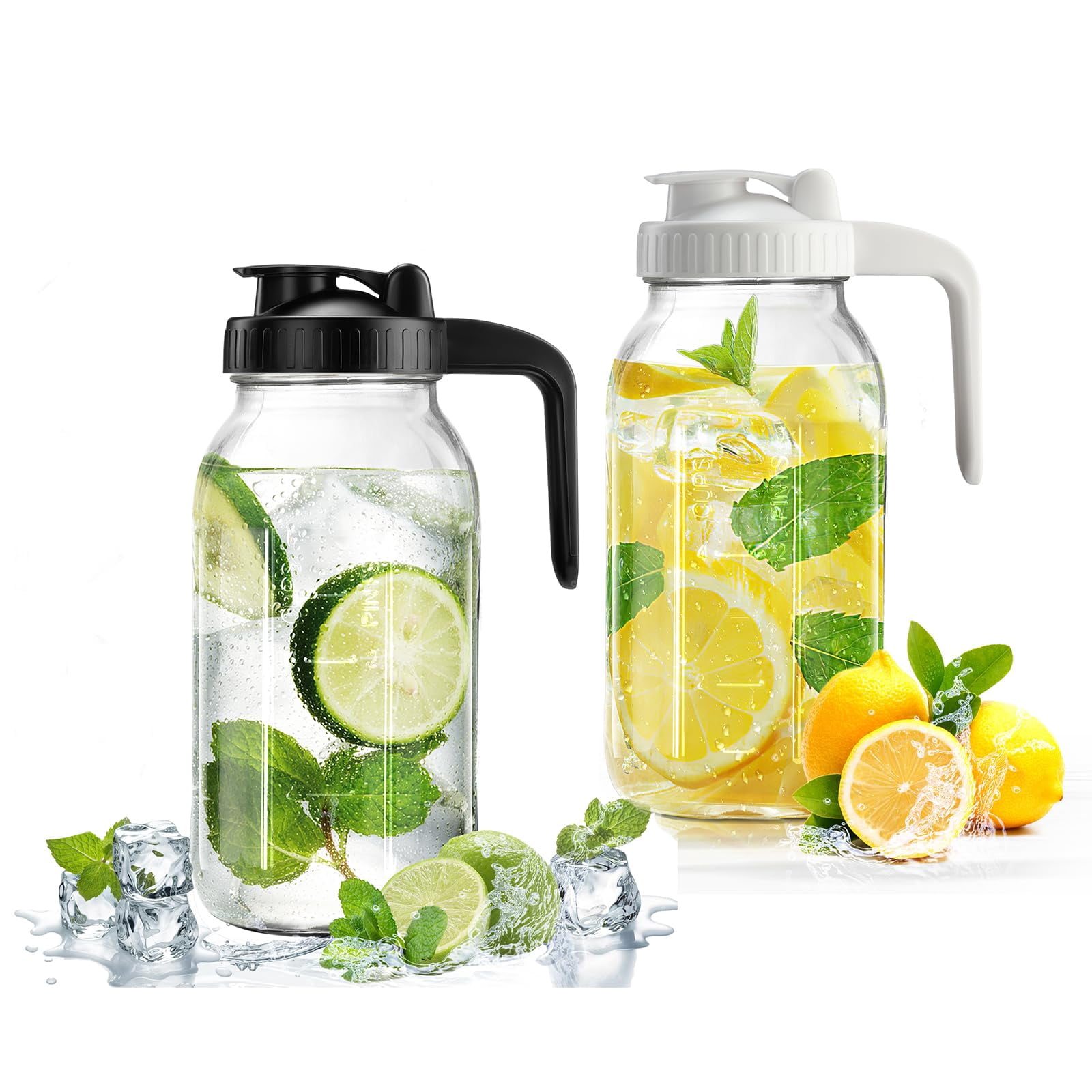 64oz Glass Pitcher With Lid & V-shaped Pour Spout - 2 Quart Breastmilk Double Leak Proof  Creamer Container For Sun Tea Juice Cold Brew Coffee Storage Containe
