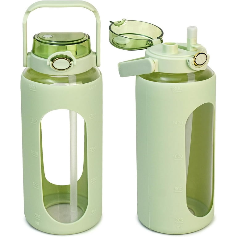 Glass water bottle with straw outlet