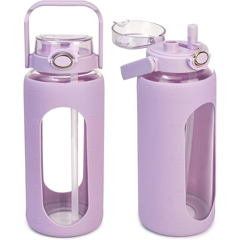 Stylish Colored Glass Containers for Liquids with BPA Free Lids,  Multi-Purpose Flip Top Glass Bottles for Milk, Juice, Soda and Water, Jug  for Hiking
