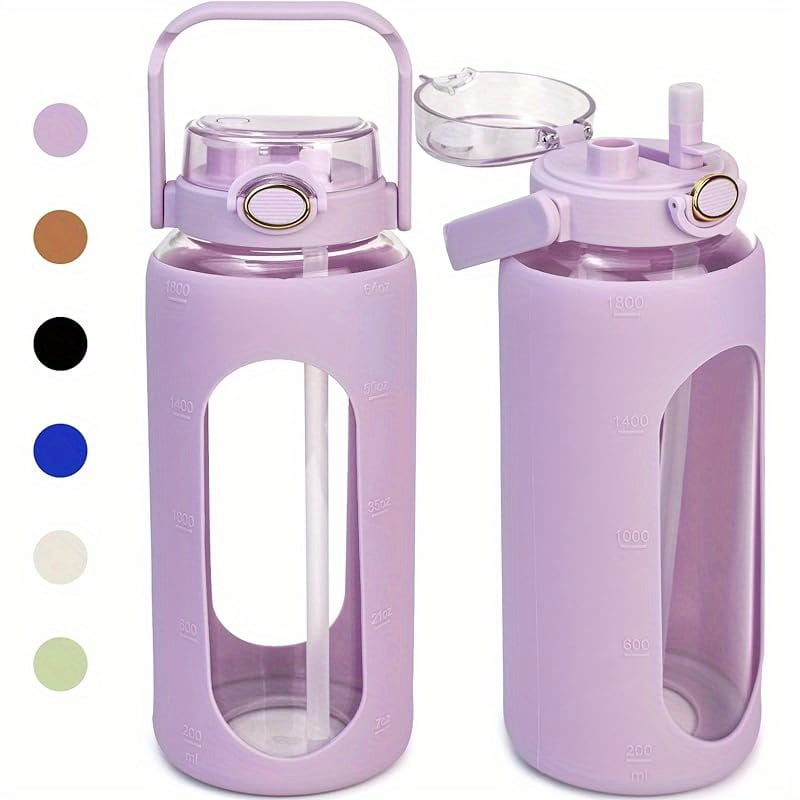 Glass Water Bottle With Silicone Sleeve And Straw