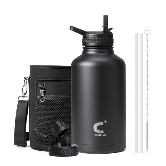 64oz Large Leakproof Insulated Bottle, Stainless Steel Water Flasks With Metal Double-Walled Vacuum, Keep Cold 48Hrs Hot 24Hrs, Kitchen, Room