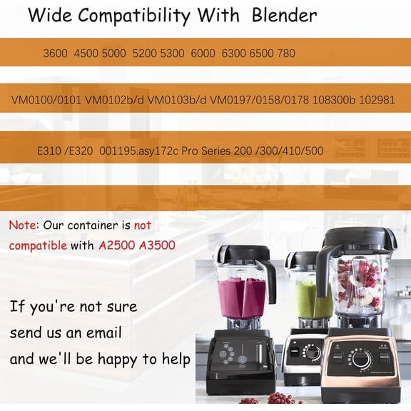 64oz Low- Blender Pitcher Compatible with Vitamix 780 5200 E310 Professional Series, BPA-Free Replacement Container Jar with Ergonomic Handle