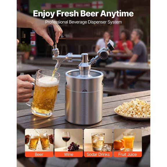 64oz Mini Keg, Pressurized Growler Tap System, 304 Stainless Steel Beer Kit, with Co2 Regulator, Self-Closing Faucet, Keeps Fresh and Carbonation for Homebrew, Craft and Draft Beer