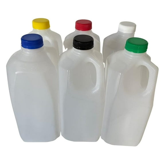 64oz Plastic Milk Jugs - BPA-Free Reusable Containers with Handle - Translucent 6-Pack
