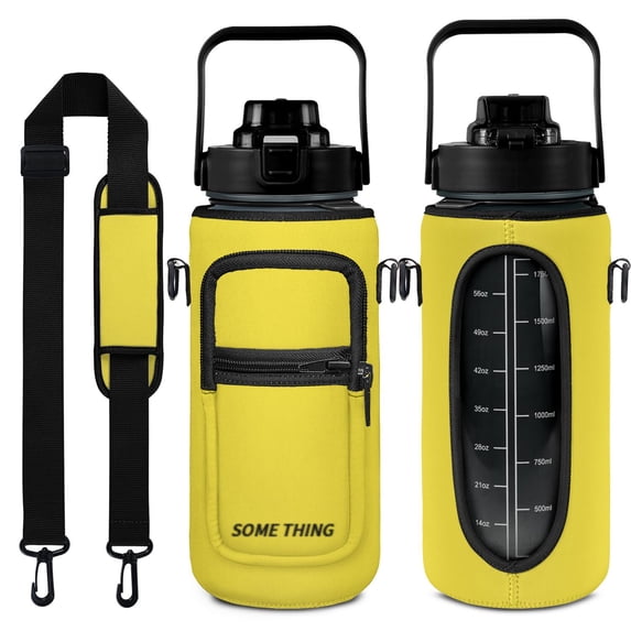 64oz Sports Water Bottle with Detachable Strap, Button-Operated Lid, and Straw - Perfect for Hydration on the Go