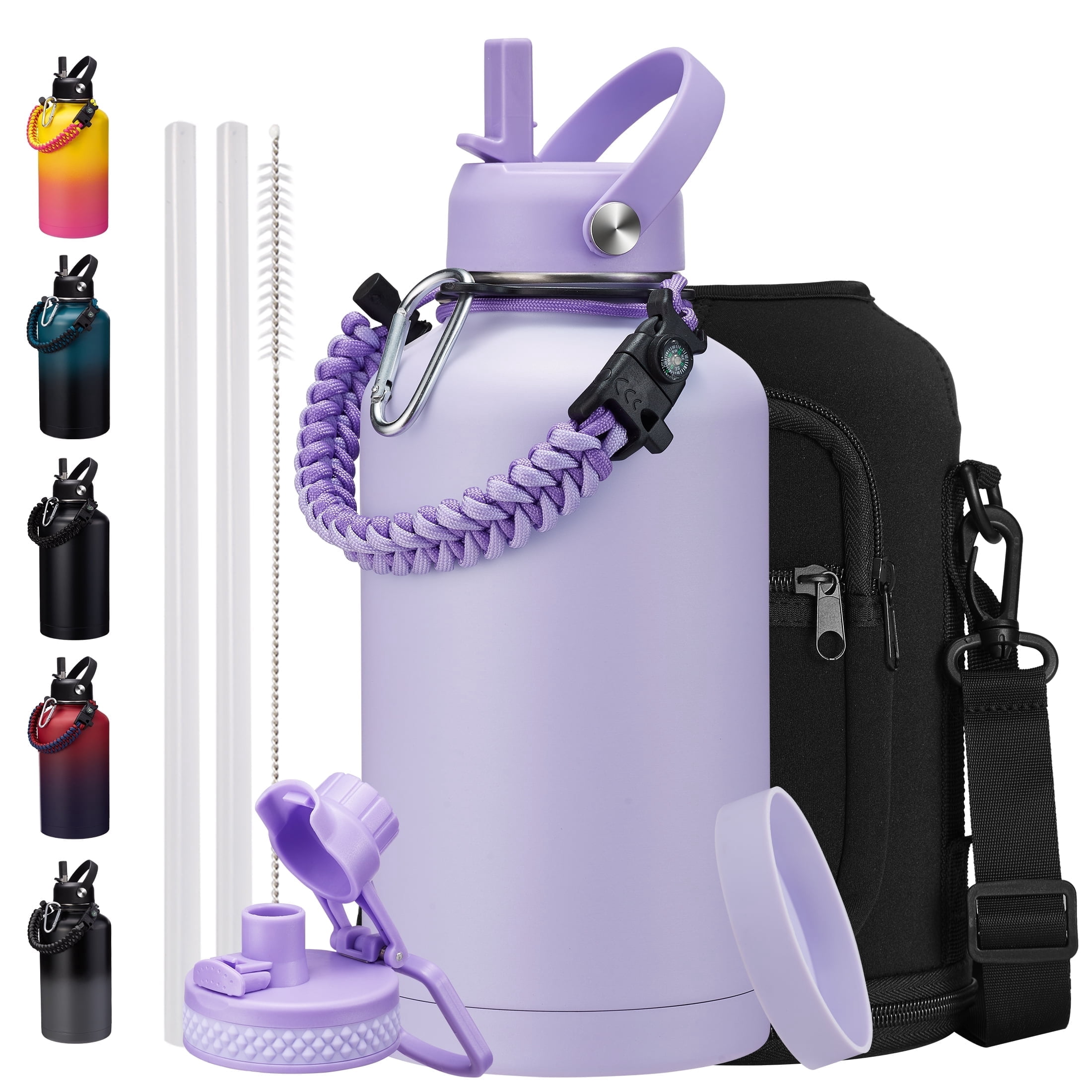 64oz Stainless Steel Insulated Water Jug with Paracord Handle, Silicone ...