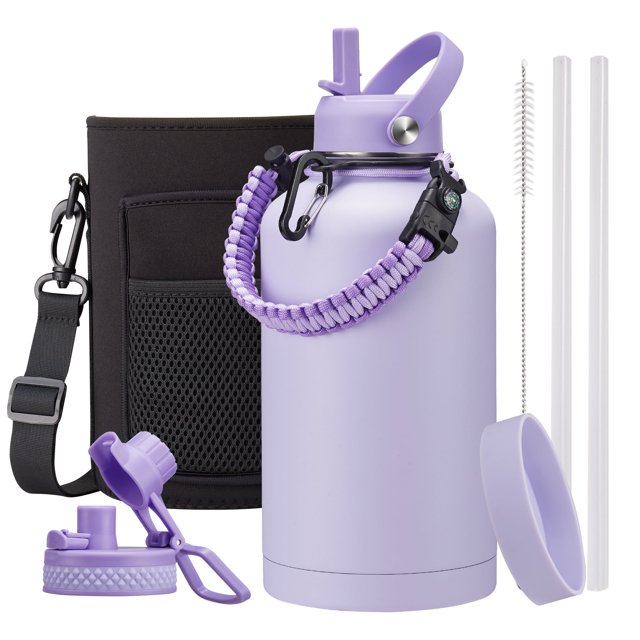 64oz Water Bottle with Straw Auto Spout Lid, Carrier Bag, Paracord