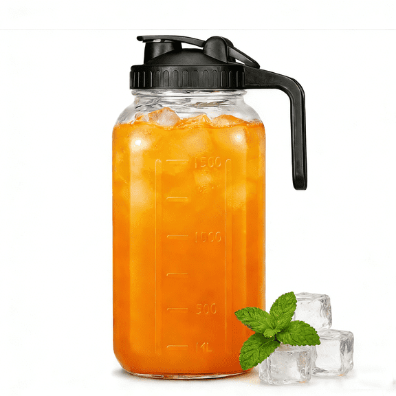Mason Jar Pitcher - Airtight & Leakproof Glass Pitcher with Lid, Perfect for Breastmilk, Cold Brew, and Sun Tea, 2 Quart (64 oz) Mason Jar with Pour Spout Lid
