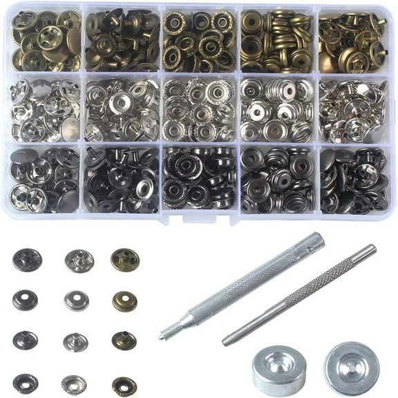 64pcs 15mm 5/8" Mixed Heavy Duty Snap Fasteners Kit, Metal Snaps for Leather Crafts Sewing Repair Clothing Button Kit with Snap Installation Tool