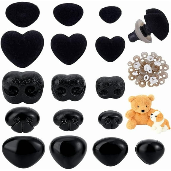 64pcs 5 Styles Safety Noses for Crochet Animals 10~18mm Black Noses Plastic Crochet Noses with Washers for Amigurumi Stuffed Animals Craft Puppet Bear Teddy Bear Dog Plush Animals Making DIY