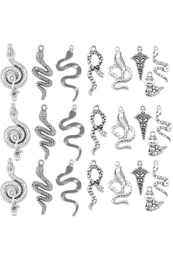 64pcs 8 Style Snake Pendants Tibetan Alloy Pendant Charms Animal Pendants for Necklace Jewelry Making Antique Silver