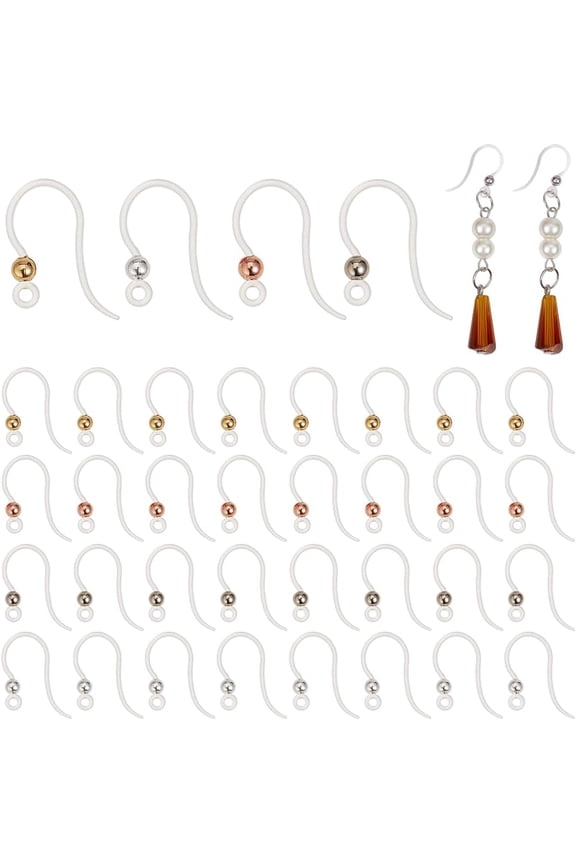 64pcs Resin Earring Hooks 4colors Non-allergenic Earring Hooks Transparent Earring Findings Ear Wires Fish Hooks with Stainless Steel Round Beads Pendant Clasp for DIY Earrings Making DIY