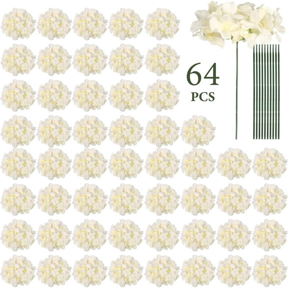 64pcs Silk Hydrangea Artificial Flowers, Champagne Artificial Hydrangea Flowers with Stems, Full Hydrangea Flowers for Wedding Centerpieces, Home, Garden, Party Decoration (Champagne)