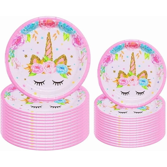 64pcs Unicorn 7inch and 9inch Paper Plate, Disposable Tableware Set for Baby Shower,Magical Unicorn Birthday Party Decorations for Girls, Serves 32 Guests
