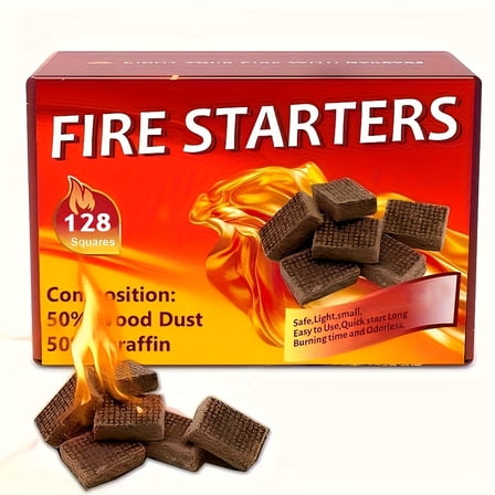 128pcs Wood Fire Starter Squares, Universal Fit for Campfires, Grills, Outdoor Fire Pits, And Fireplaces - Easy Ignition, Odorless, Fire Starter Kit for Camping & BBQ