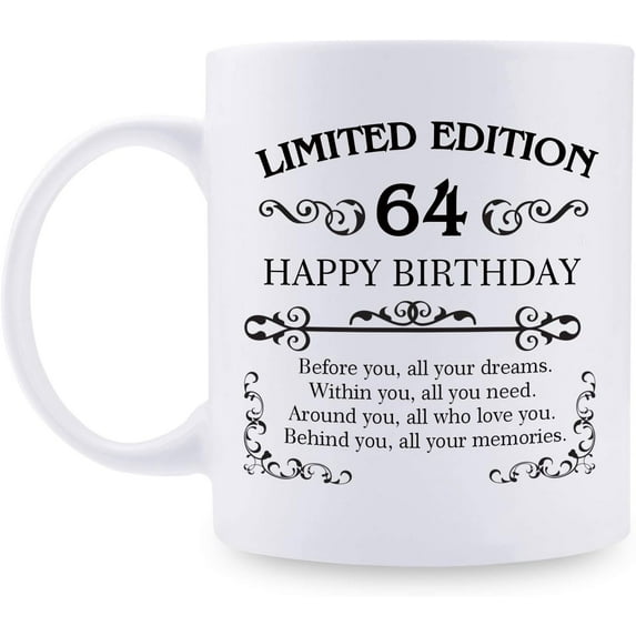 64th Birthday Gifts for Women Men - 11 oz Coffee Mug - 64 Year Old Present Ideas for Mom, Dad, Wife, Husband, Son, Daughter, Friend, Colleague, Coworker (64th Birthday Gift)