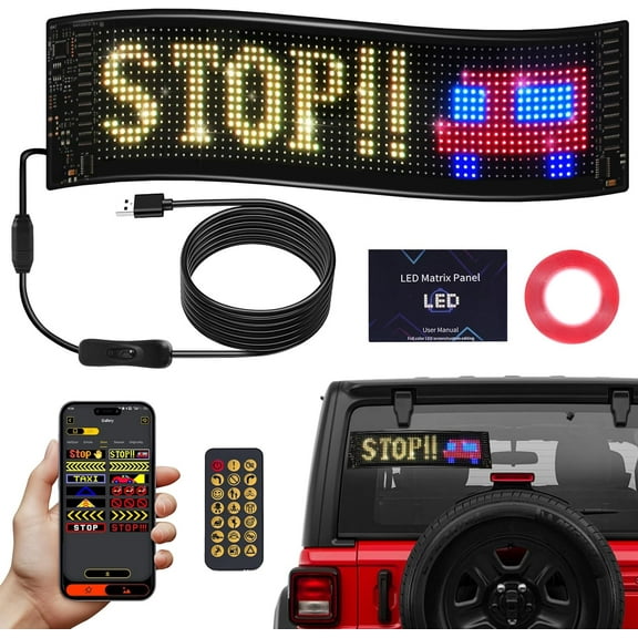 64x16 Pixels Flexible Scrolling LED Sign – Customizable Digital Display with USB & App Control, DIY Editor for Text, Patterns & Animations, Perfect for Car, Store, School, Hotel, Event Advertising