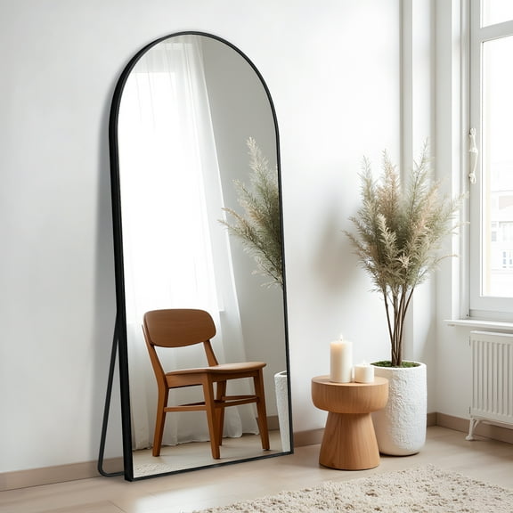 MAYEERTY 71"x32" Aluminum Alloy Arched Full Length Hanging Mirror Black