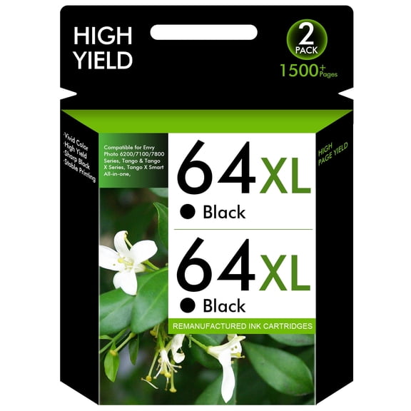 64xl Ink Cartridge Compatible for HP 64 64xl Black High-Yield Ink Cartridges Work with Envy Photo 7858 7855 7155 6252 Envy Inspire 7255e 7955e Tango Series, 2-Black