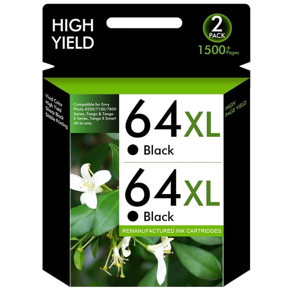 Jagute 64xl Ink Cartridge Compatible for HP 64 64xl Black High-Yield Ink Cartridges Work with Envy Photo 7858 7855 7155 6252 Envy Inspire 7255e 7955e Tango Series, 2-Black