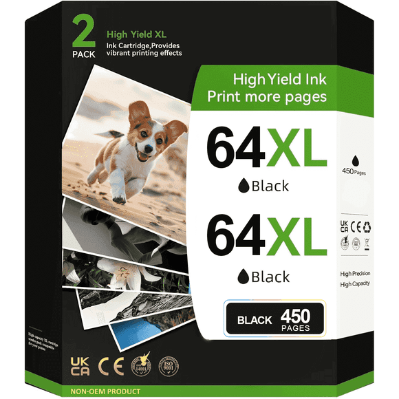 64xl Ink Cartridge Compatible for HP 64 64xl Black High-Yield Ink Cartridges Work with Envy Photo 7858 7855 7155 Envy Inspire 7255e 7955e Tango Series, 2-Black