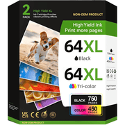 64xl Ink Cartridge Compatible for HP 64xl Ink Cartridges for Envy Photo 7855 7858 7155 6252 7800 7100 Envy Inspire 7255e 7955e 7958e 7900e (Black, Tri-Color), 2-Pack