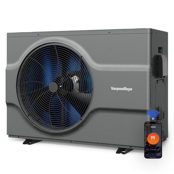 Varpoolfaye Swimming Pool Heat Pump 65,000 BTU DC Inverter WiFi Control Electric for Above and Inground Pools Up to 21,000 Gallons Heating and Cooling 220-240V
