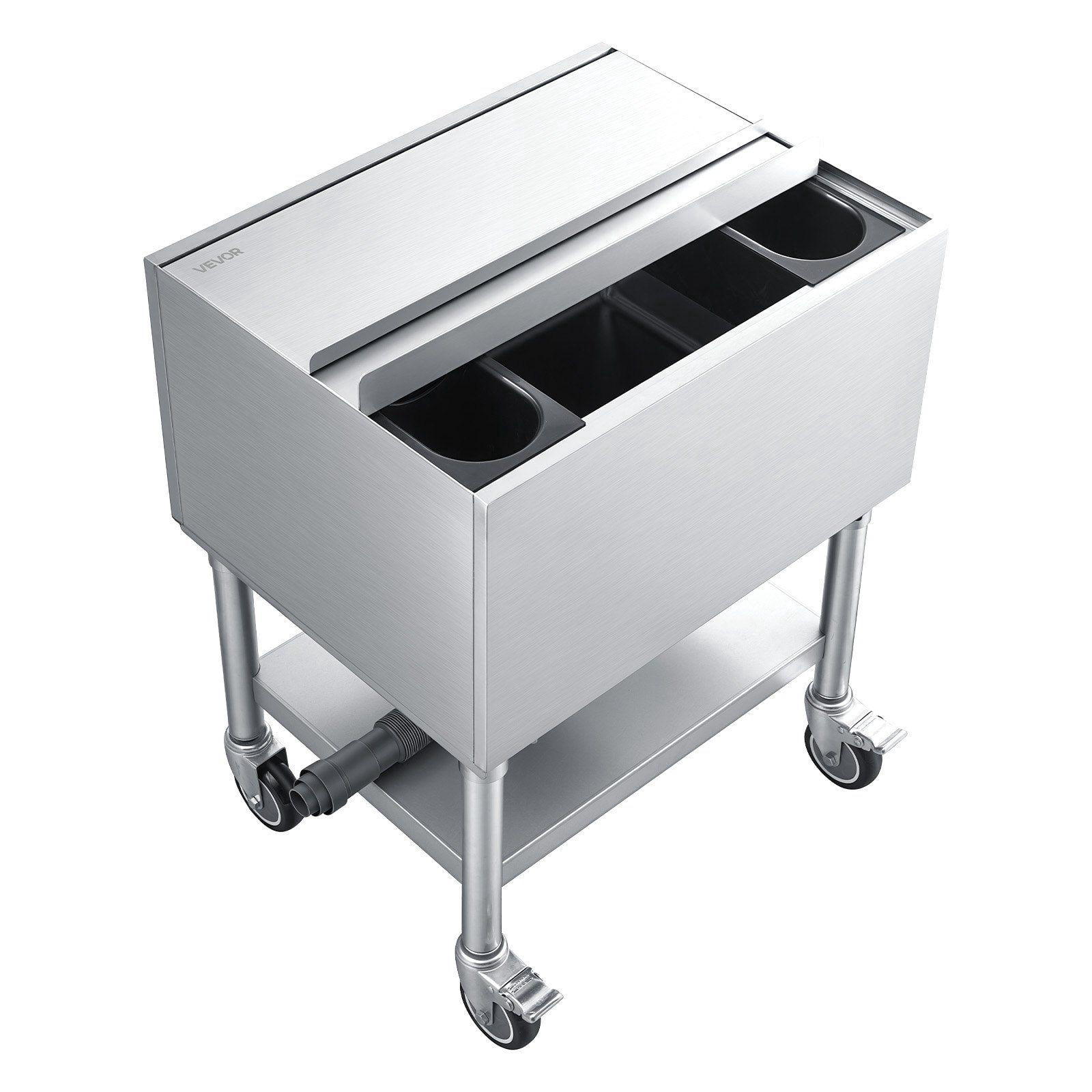 65.1 Qt Stainless Steel Ice Chest with Sliding Lid Bottle Holders NSF Certified Commercial Cooler Cart for Bar Restaurant Pub