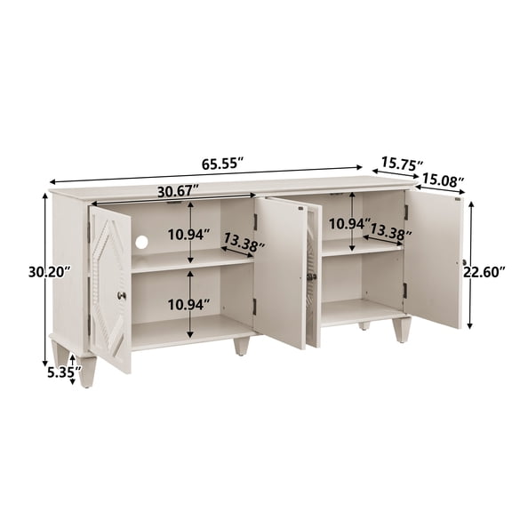 65.2 Mid Century Modern Sideboard Buffet Cabinet with Storage, Antique White Console Table for Living Room Entryway Kitchen, Symmetrical Geometric Accent Coffee Bar Wine Bar Cabinet