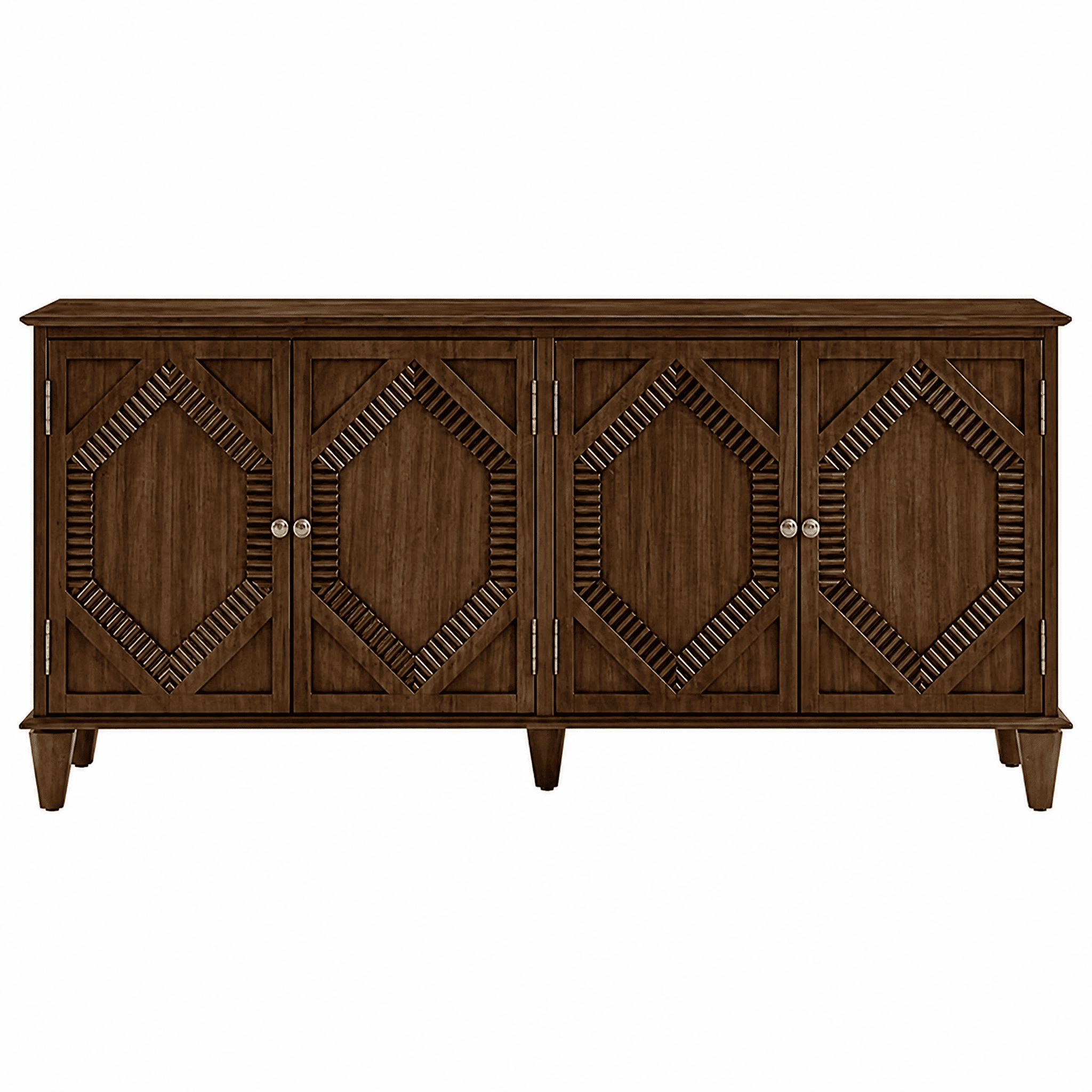65.2" Mid Century Modern Sideboard Buffet Cabinet with Storage, Symmetrical Geometric Accent Coffee Bar Wine Bar Storage Cabinet, Large Console Table for Living Room/Entryway/Kitchen, Walnut