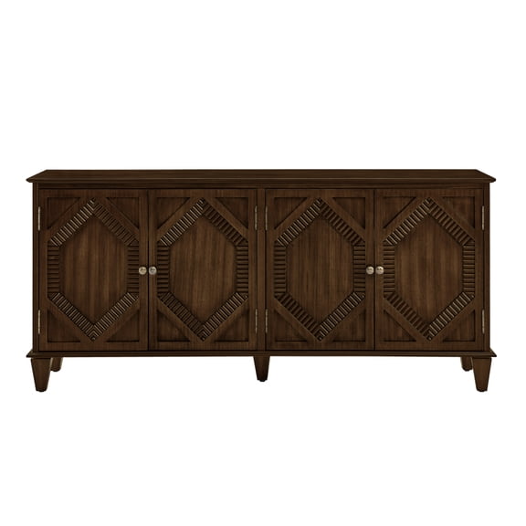 65.2 in Wide Sideboard Cabinet with Adjustable Shelf and Geometric Door Fronts, Walnut