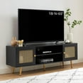 65" Mid Century Modern TV Stand with Metal Decoration Wood TV