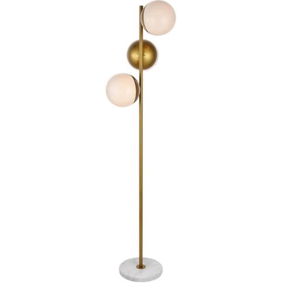 65.5 in. Eclipse 3 Light Floor Lamp Portable Light with Frosted White Glass, Brass