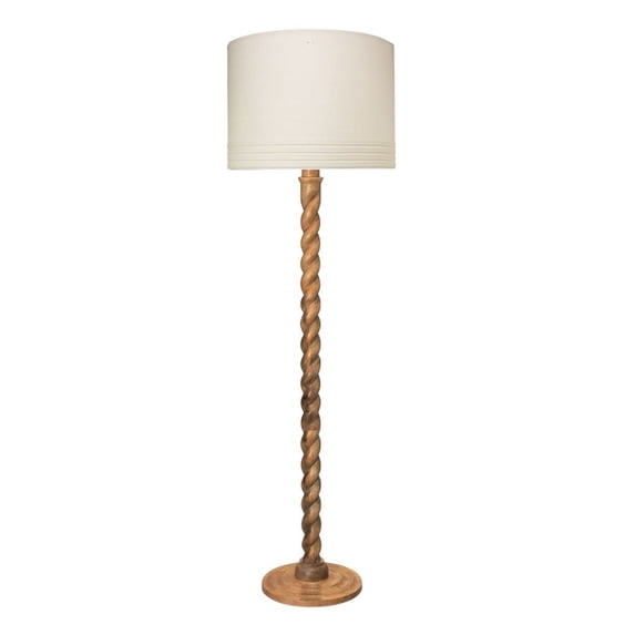 Jamie Young Co Barley Wood & Linen Floor Lamp with Drum Shade in Brown/White