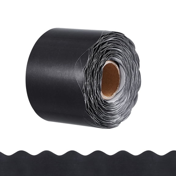 Bulletin Board Border, 65.6 Feet Rolled Border Trim, Scalloped Bulletin Board Paper with Wavy Line Design, Classroom Border for Bulletin Board, School, Classroom, and Locker Decoration, Black