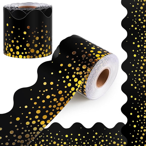 65.6 Feet Bulletin Board Borders Black with Gold Foil Dot Glitter Borders Trim Straight Scalloped Board Poster Decoration Strips for School Classroom Decoration