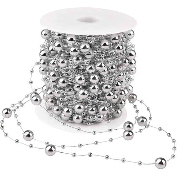 65.6 Feet Christmas Tree Beads Garland, Fishing Line Artificial Pearls Beads String Roll Chain Faux Pearl Beaded Trims for Wedding Christmas and Holiday DIY Supplies(Gold)