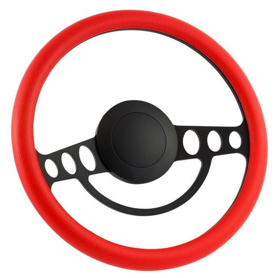 65-66 FORD Pick-up (excl. Econoline) 14 Inch Black (9 Hole) Classic Steering Wheel Red Half Wrap