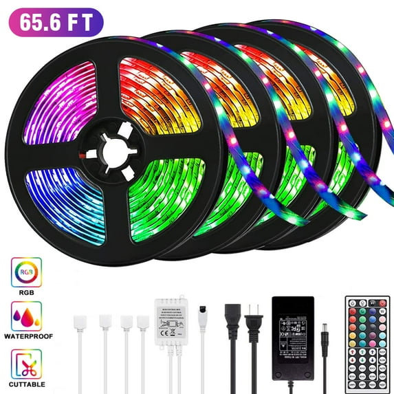 65.6FT/20M LED Strip Lights, Waterproof RGB LED Light Strip LED Strip,3528SMD Color Changing LED Strip Light 44 Key Remote Controller LED Lights for Bedroom Home Party