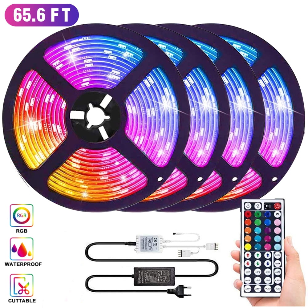 65.6FT Led Lights,44 Key Remote Flexible Color Changing RGB Waterproof Led Strip Lights for Bedroom/Home Decoration/Christmas/ TV/Party